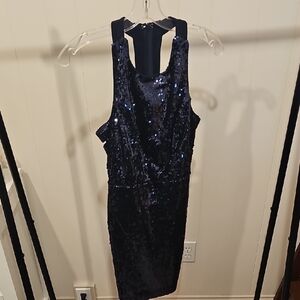 Lulus Blue Sequin Halter Mini Dress